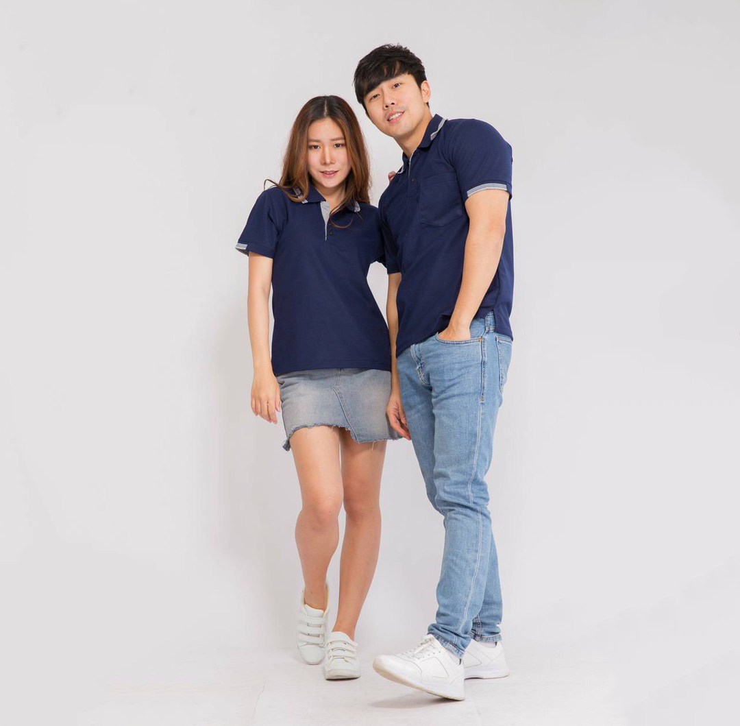 เสื้อโปโล สีกรมท่าขลิบเทา