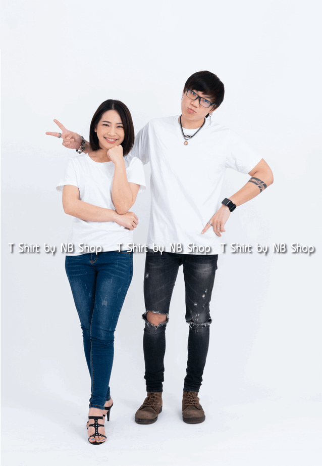 เสื้อยืด คอกลม แขนสั้น สีขาว