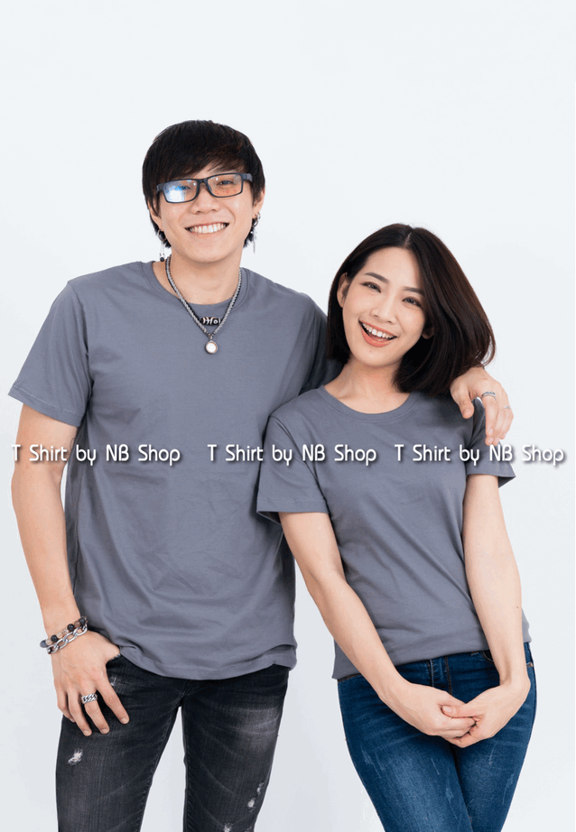 เสื้อยืด คอกลม แขนสั้น สีเทาอ่อน