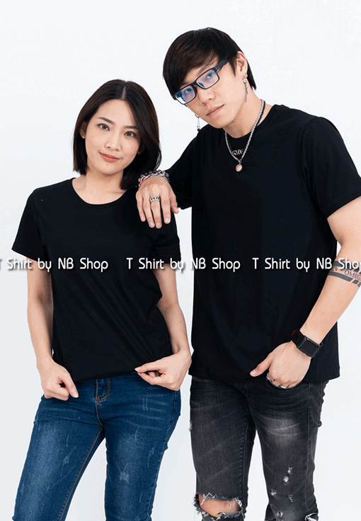 เสื้อยืด คอกลม แขนสั้น สีดำ