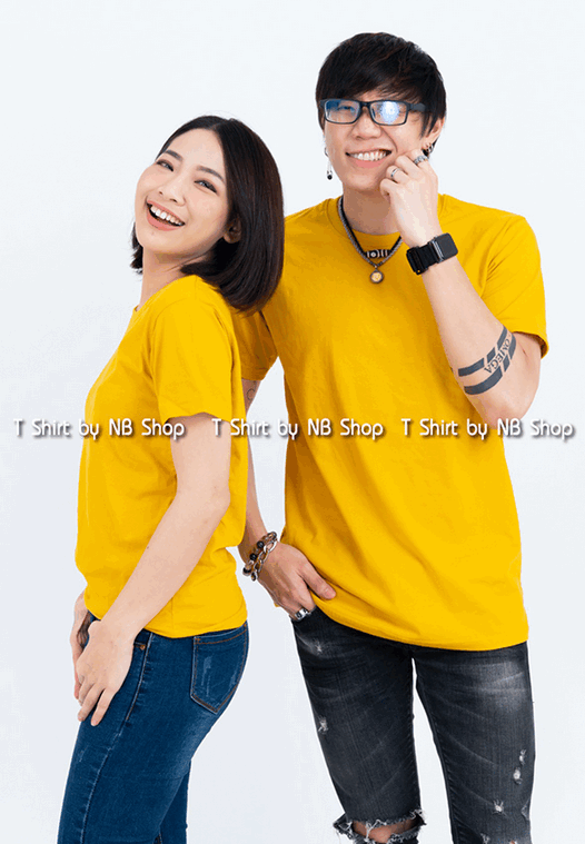 เสื้อยืด คอกลม แขนสั้น สีเหลืองมัสตาร์ต