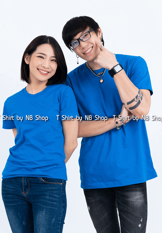 เสื้อยืด คอกลม แขนสั้น สีฟ้าทะเล