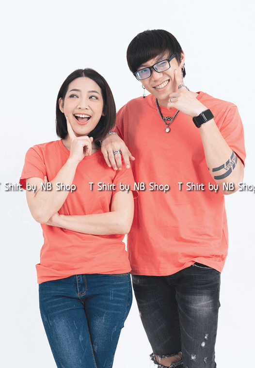 เสื้อยืด คอกลม แขนสั้น สีส้มพาสเทล