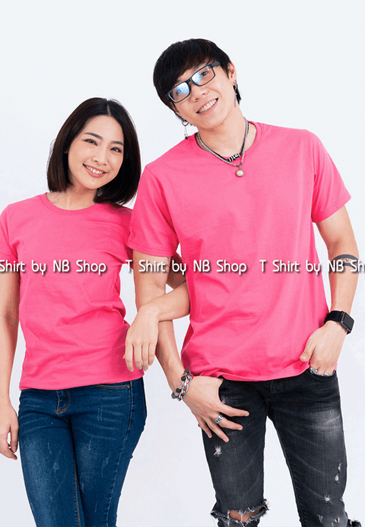 เสื้อยืด คอกลม แขนสั้น สีชมพู Pinky