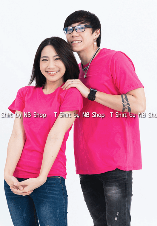 เสื้อยืด คอกลม แขนสั้น สีชมพูบานเย็น