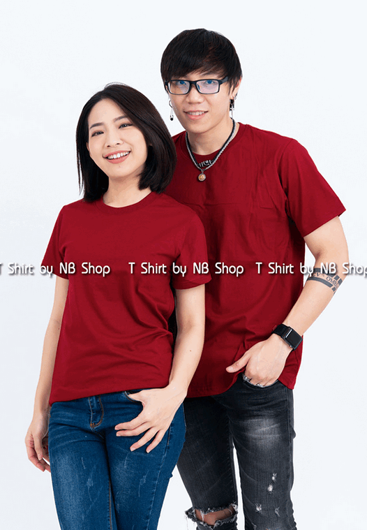 เสื้อยืด คอกลม แขนสั้น สีเลือดหมู