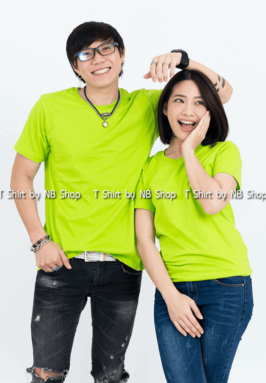 เสื้อยืด คอกลม แขนสั้น สีเขียวมะนาว