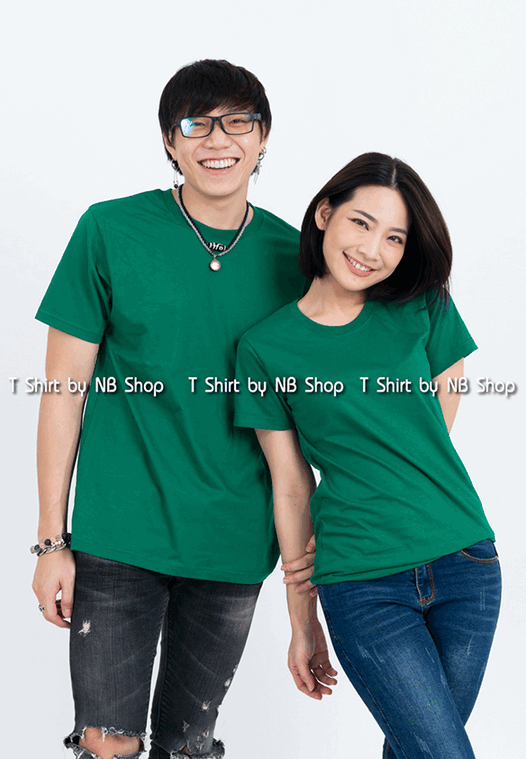 เสื้อยืด คอกลม แขนสั้น สีเขียวใบไม้