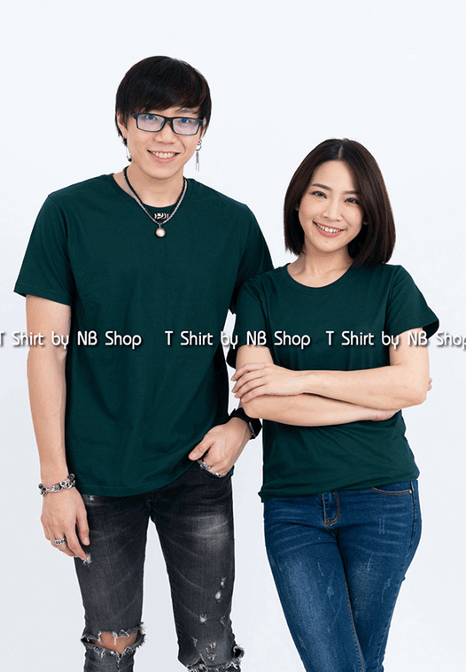 เสื้อยืด คอกลม แขนสั้น สีเขียวหัวเป็ด