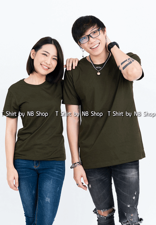 เสื้อยืด คอกลม แขนสั้น สีเขียวขี้ม้า