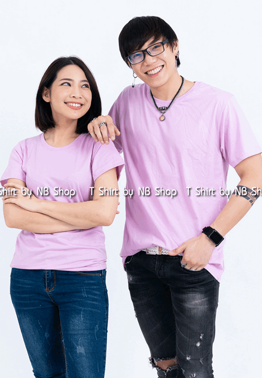 เสื้อยืด คอกลม แขนสั้น สีม่วงพาสเทล