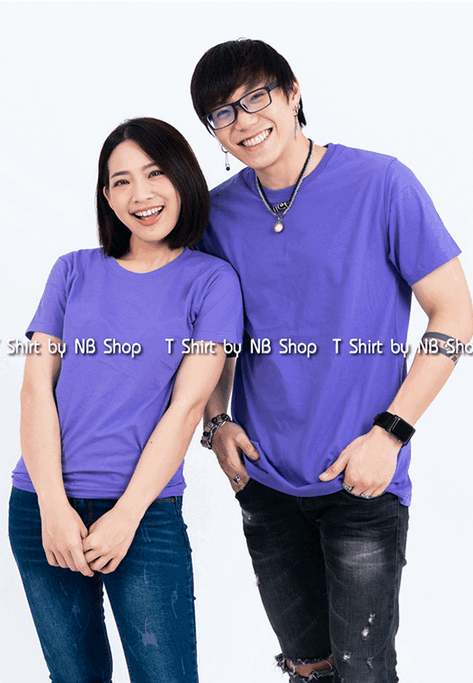เสื้อยืด คอกลม แขนสั้น สีม่วงอ่อน