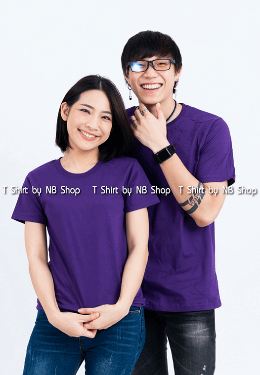 เสื้อยืด คอกลม แขนสั้น สีม่วงเข้ม
